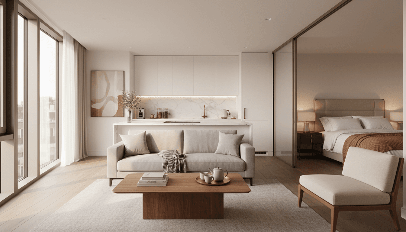 Modern serviced apartment in London with natural light and contemporary furnishings