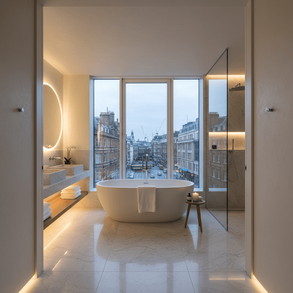 Designer bathroom with soaking tub